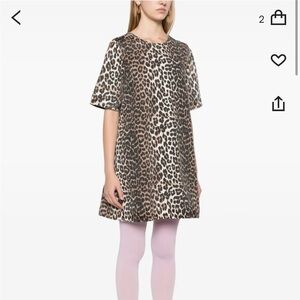 Ganni Denim Leopard Print Open Back Dress